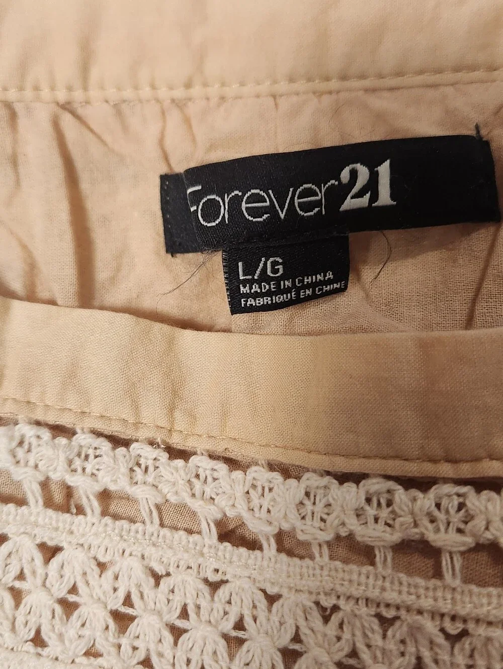 VTG 100% Cotton Forever 21 Cream Tan Neuteal Eyelet Crochet Skirt Large L EUC
